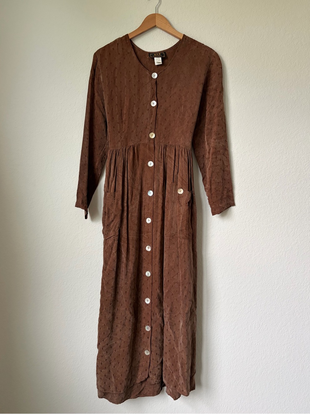 Basement USA Vintage Brown Midi/Maxi Shirt Dress Button-Front Cottagecore Sz OS